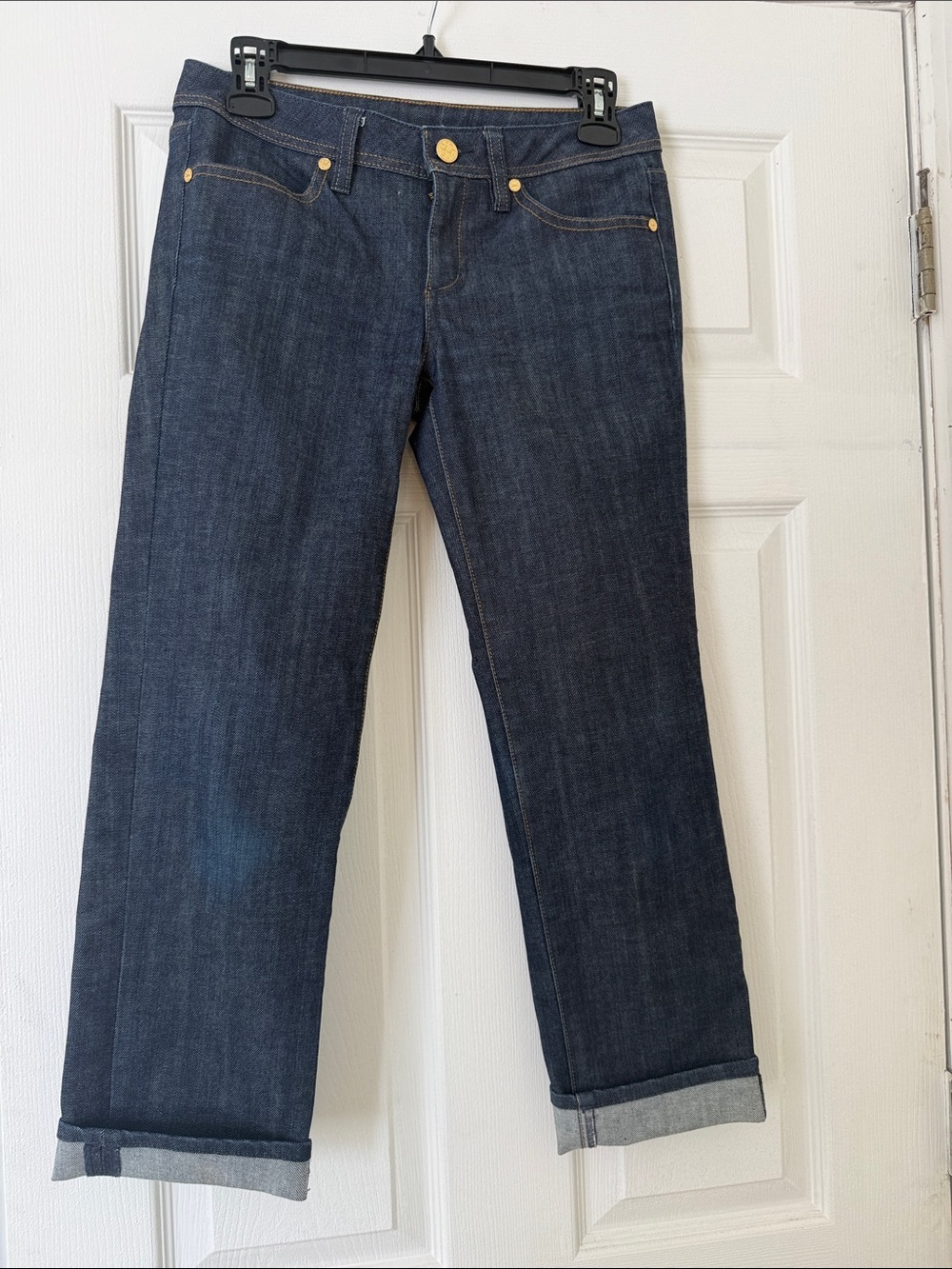 Tory Burch Dark Wash Cropped Cuffed Jeans Size 26